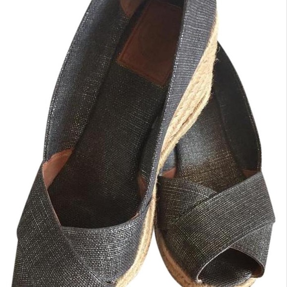 Metallic silver shimmer Canvas Espadrille Wedges - Picture 5 of 5